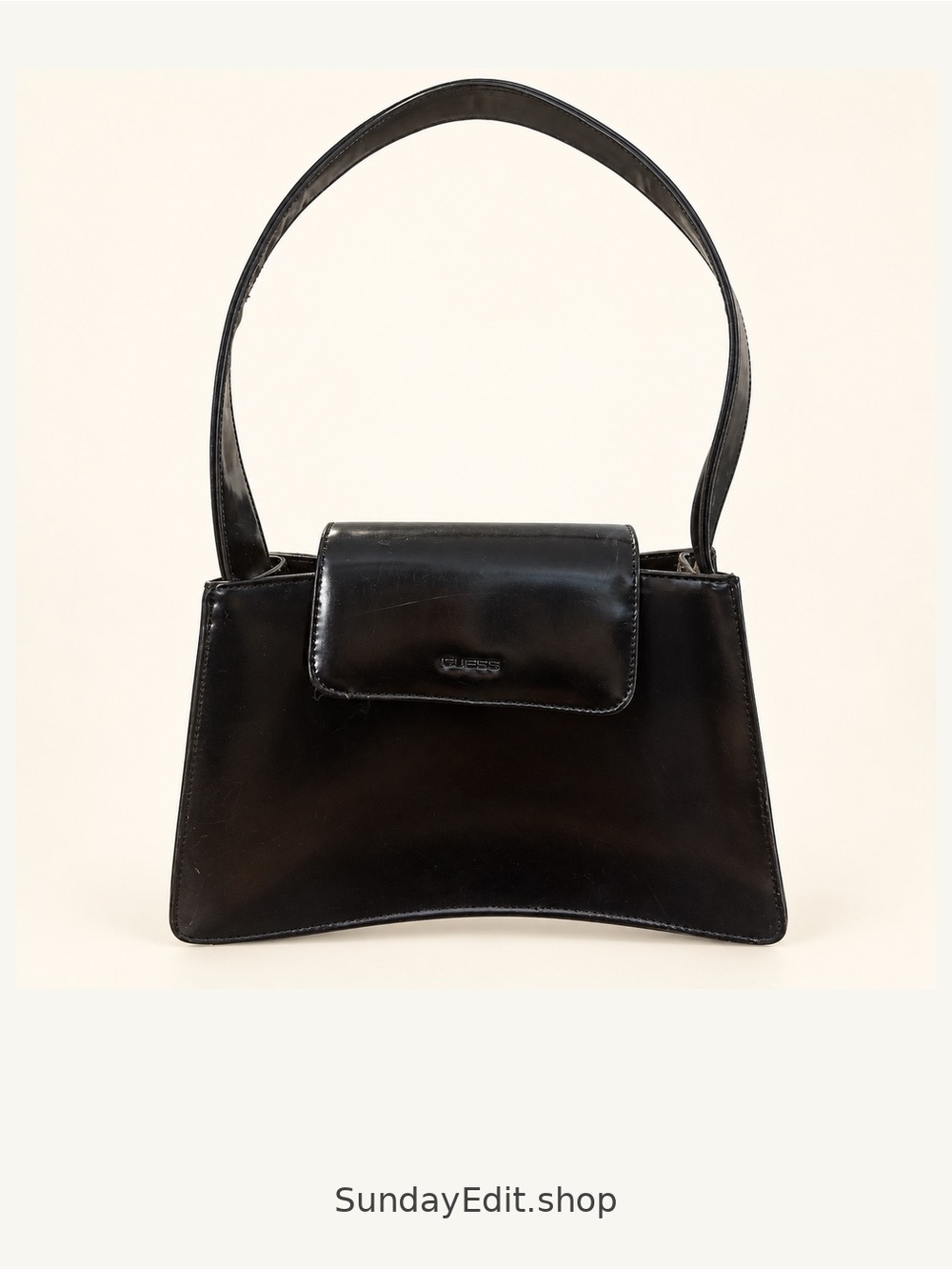 Guess Y2K Black Patent Structured Shoulder Bag